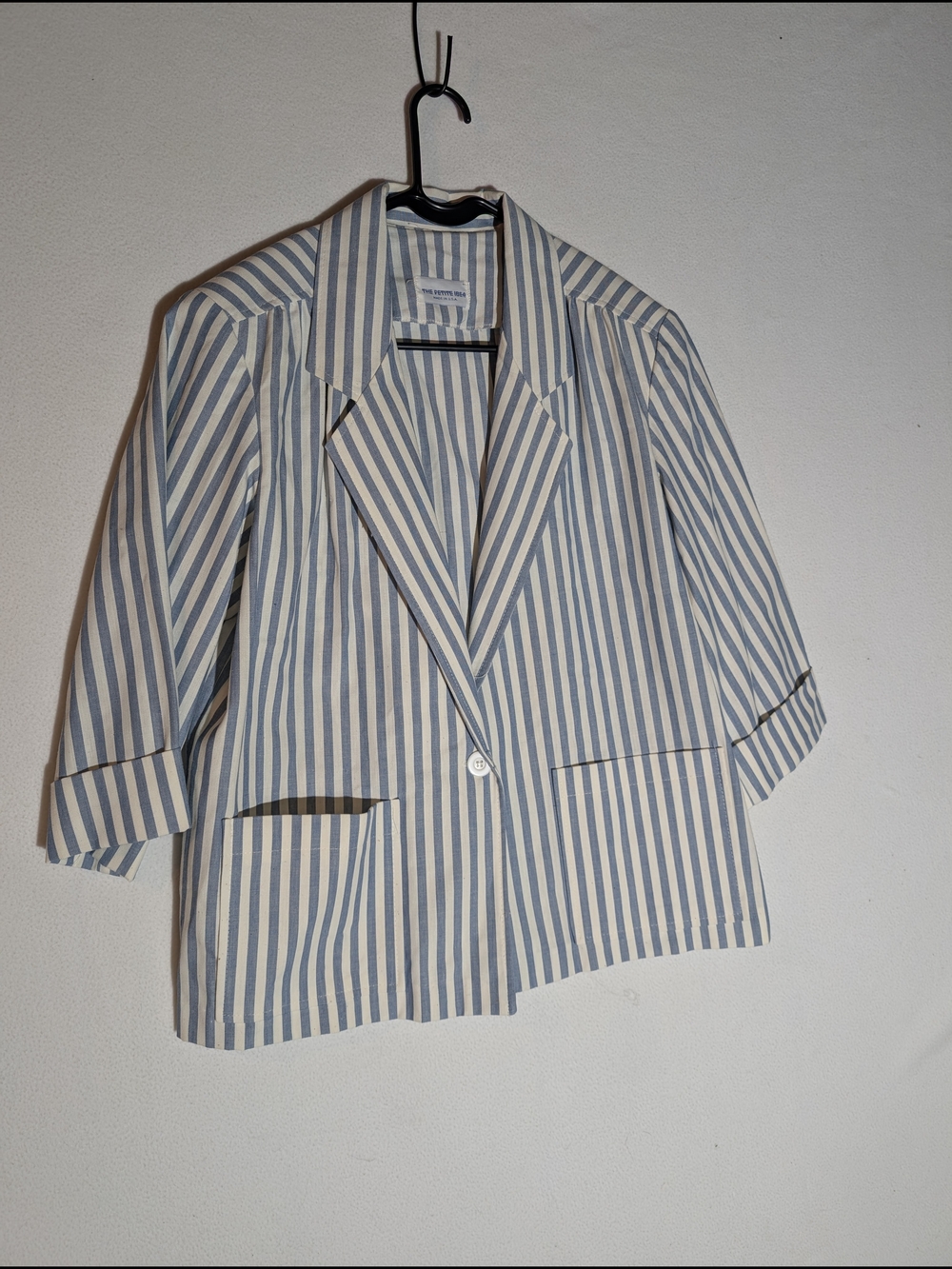 The Petite Idea Women's Striped Blue White Blazer Single Stitch Vintage